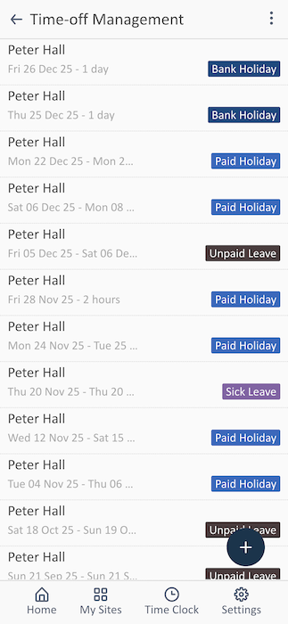 List of time-off requests showing status